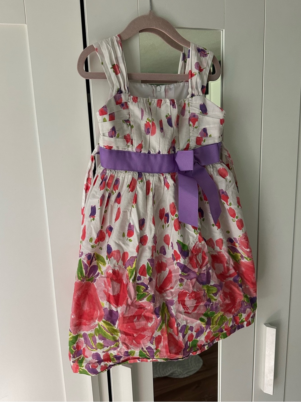 Bonnie Jean White Floral Dress with Purple Sash